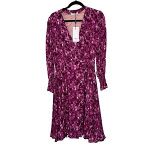 The Fold London Reeves Dress Magenta Brushstroke Print Midi Size UK10 US6 NWT